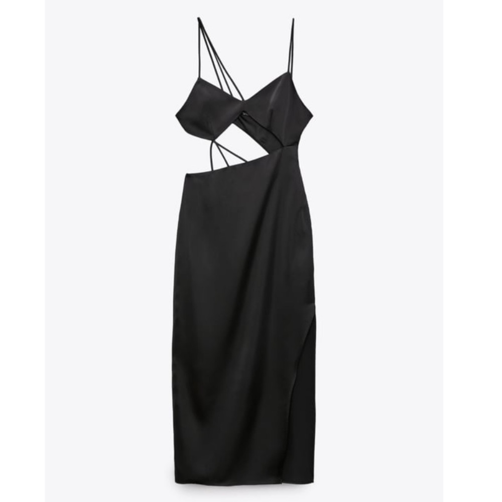 ZARA BLACK CUTOUT ASYMMETRIC MIDI DRESS